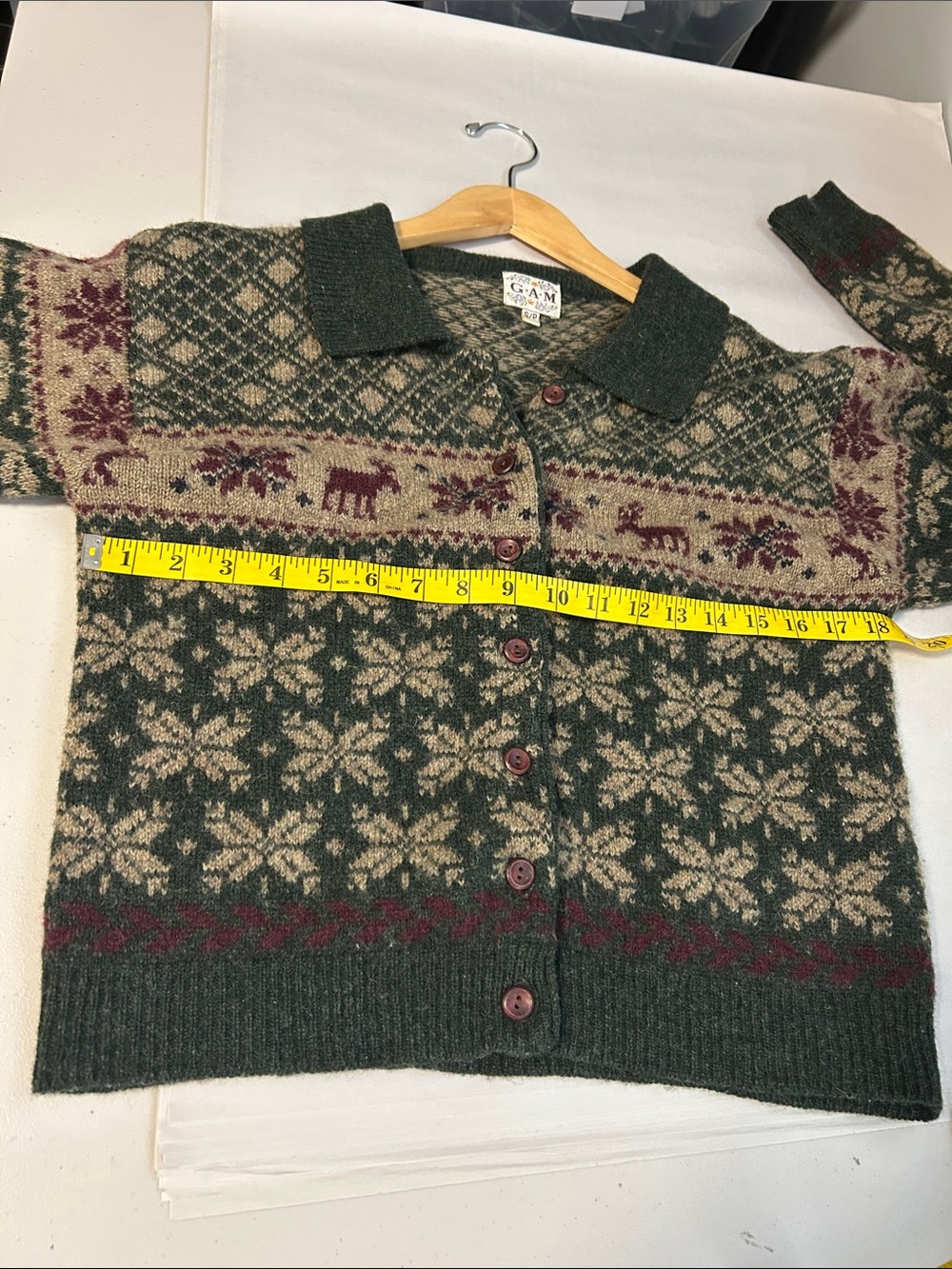 Vintage G.A.M Nordic Cottagecore Print Wool Cardigan Sweater - Picture 7 of 12